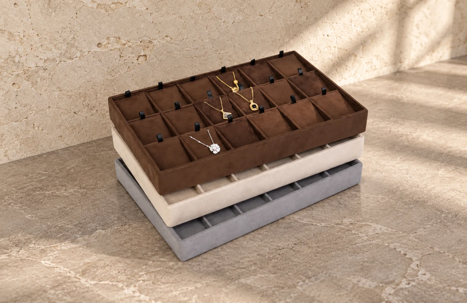 Stackable tray collection jewelry display, GC CRAFTS