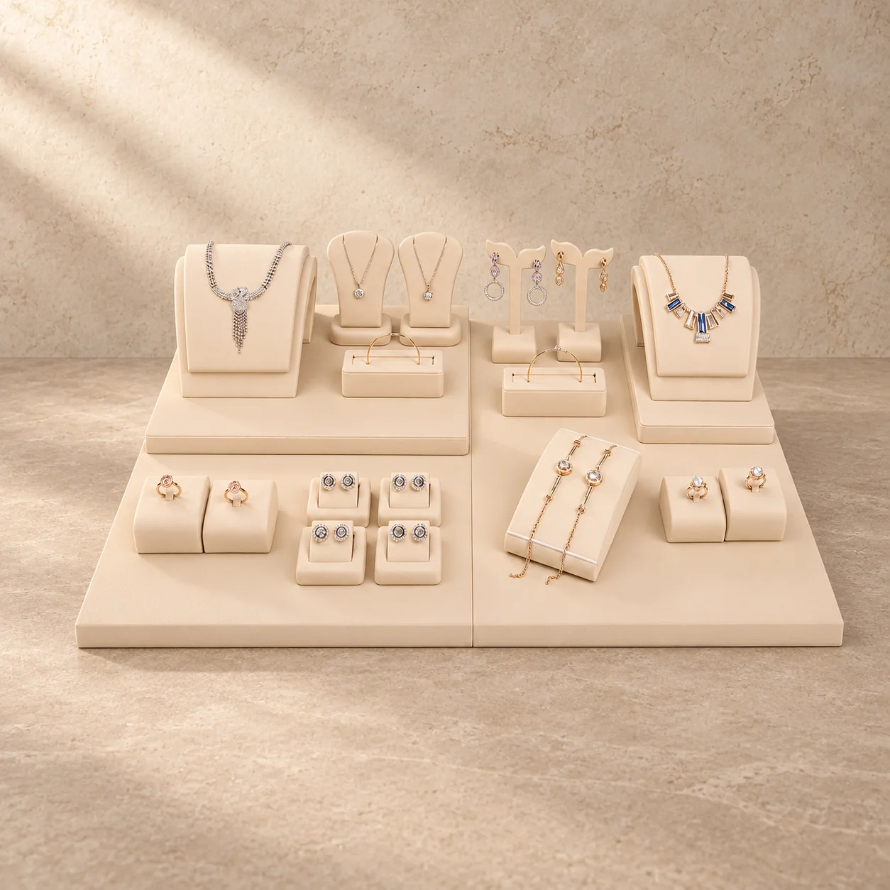 Champagne showcase set jewelry display, GC CRAFTS