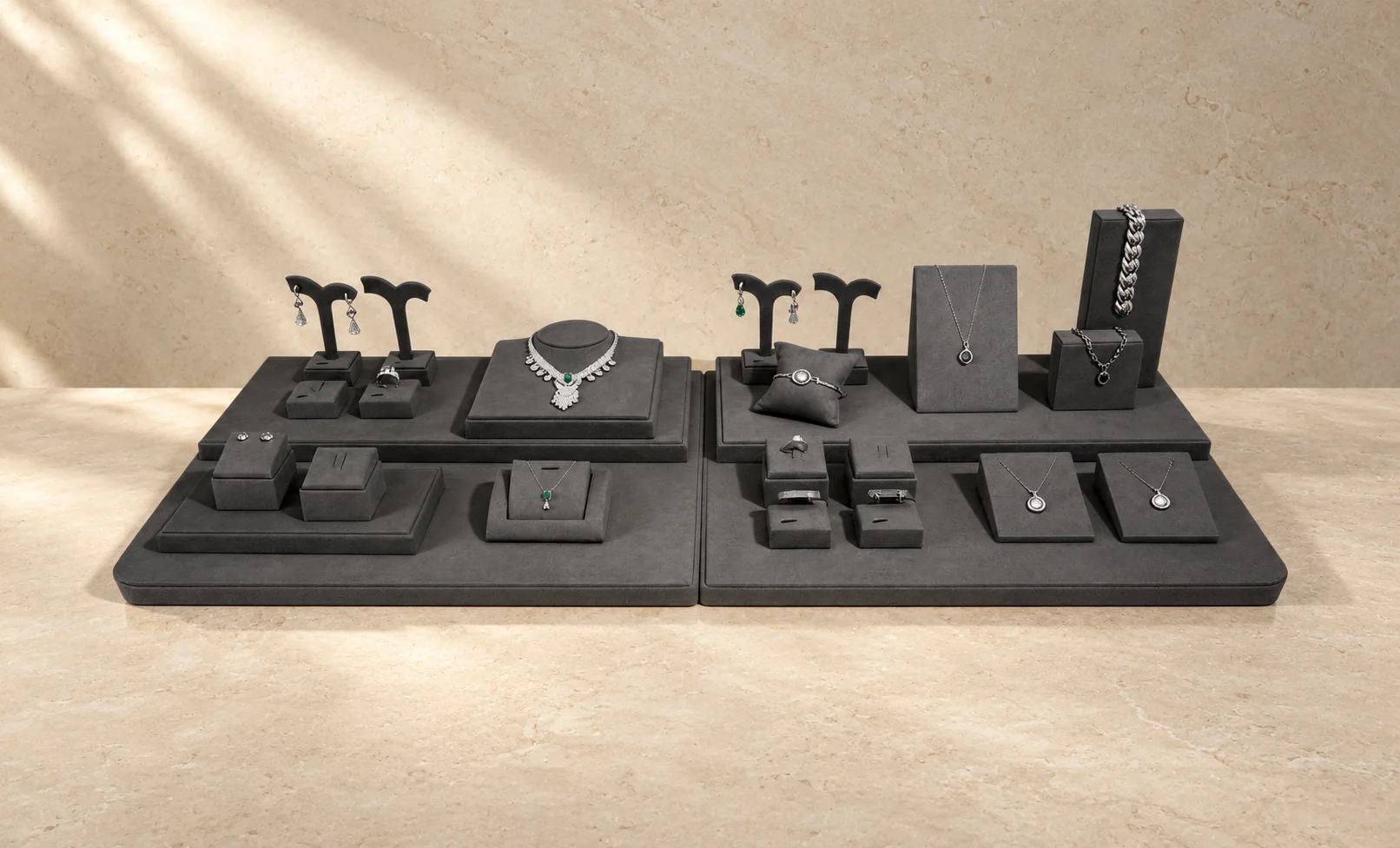 Charcoal showcase set jewelry display, GC CRAFTS