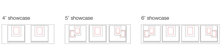 Minimal platforms & risers 4, 5 and 6 foot showcase arrangement diagrams