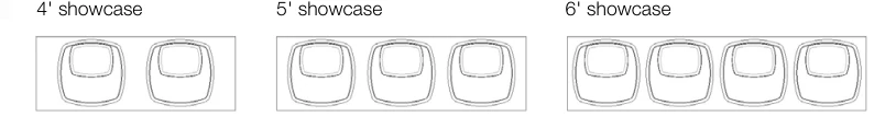 Lozenge platforms 4, 5 and 6 foot showcase arrangement diagrams